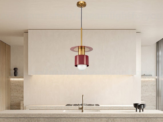 Red Brass Pendant Light for Kitchen Island Light Burgundy