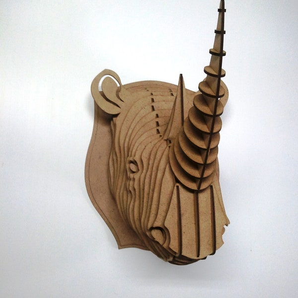 Tête de rhinocéros Puzzle 3D Carton Tête d’animal Tête d’animal Tête de rhinocéros MDF Sculpture en bois Décor mural de rhinocéros Décoration murale Trophée De chasse Tête de trophée