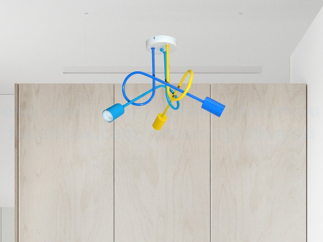 Yellow & Blue Triple Ceiling Light Fixture Nursery Chandelier Lighting Semi Flush Mount
