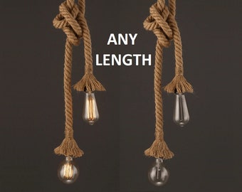 Double rope pendant lighting Jute rope two head Pendant light Manila rope lamp Hemp rope 2 lights Rope chandelier Farmhouse pendant lighting