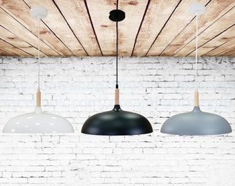 Lámpara colgante nórdica escandinava negra/blanca/gris Lámpara colgante para isla de cocina Lámpara colgante con pantalla de cúpula