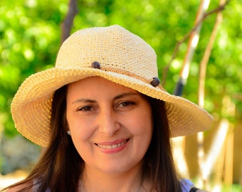 Crochet raffia hat, handmade straw hat, women sun hat, summer bucket hat, floppy beach hat, foldable sun hat