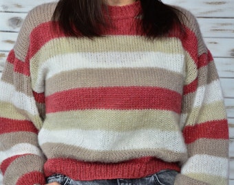 Hand knit sweater, oversized pullover, gambit jumper, color block sweater, cropped sweater, retro aesthetic Fashion, Y2K Style