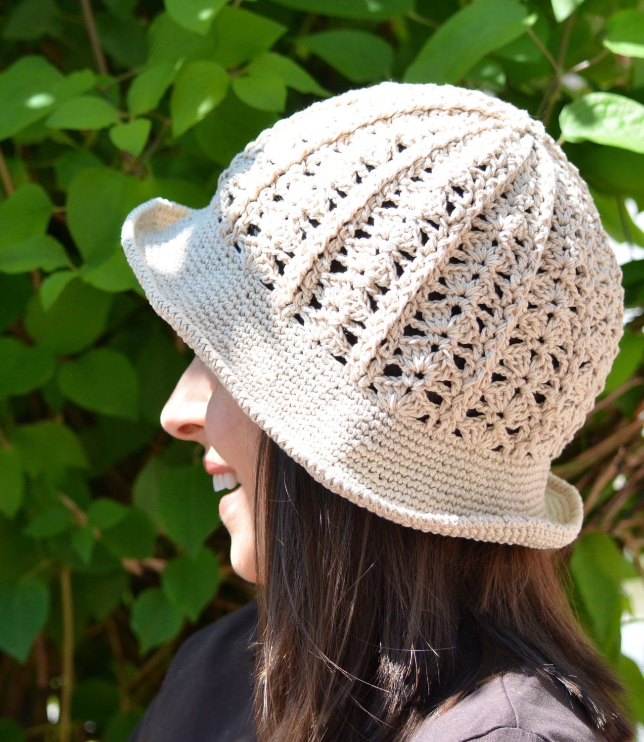 Cloche Sun Hat, Cotton Sun Hat, Floppy Beach Hat, Women Sun Hat, Beige