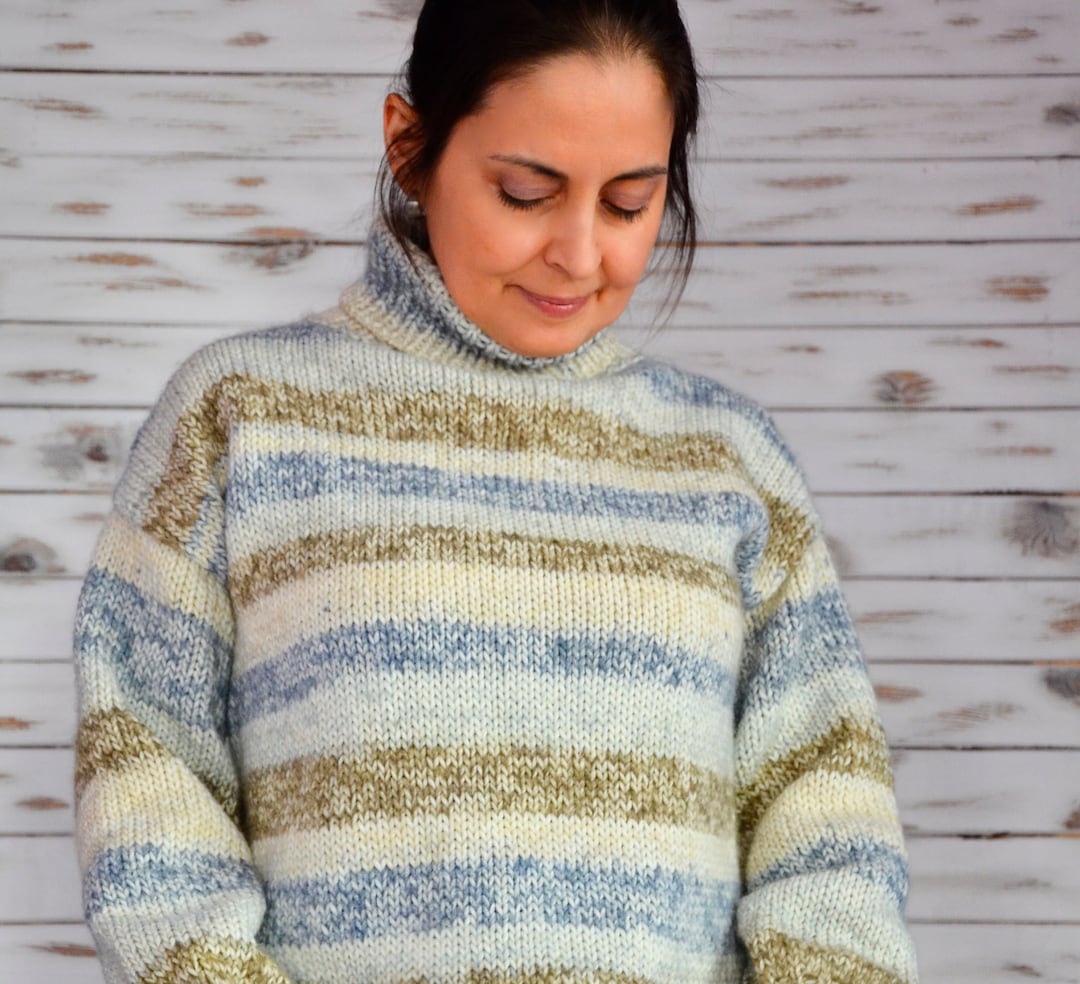 Hand Knitted Sweater Women Pullover Wool Turtleneck Sweater Etsy UK