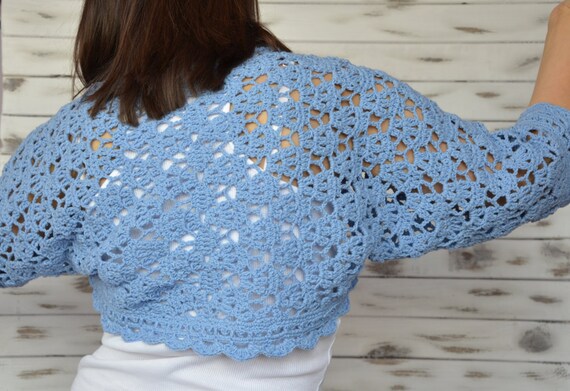 Lace Shrug Crochet Blue Shoulder Warmer 