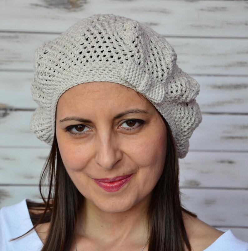 Summer Beret Hat Women, French Beret Cotton, Beige Crochet Beret With Bow Etsy