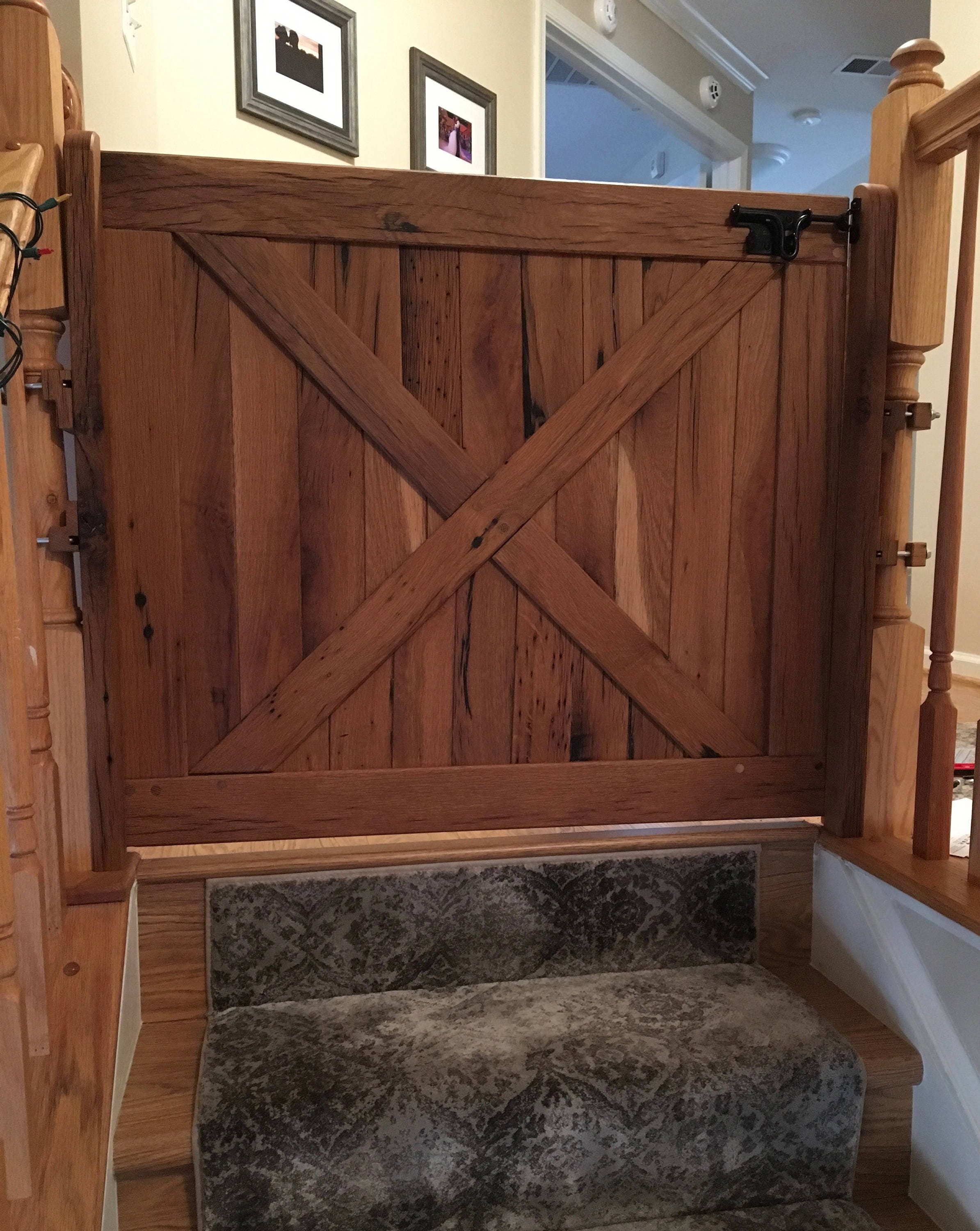 Traditional Barn Door Baby Gate For Stairs, Custom Pet or Baby Gate, Solid Wood, for Dogs and