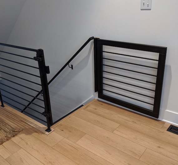 Horizontal Baluster Gate Modern Contemporary Feel Custom Pet or Baby Gate Solid Wood and Metal Child Proof Made to Fit. Etsy Canada