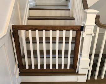 White Spindle Custom Pet or Baby Gate, Solid Woodl, for Dogs and Puppies, Small Children, Made to Fit