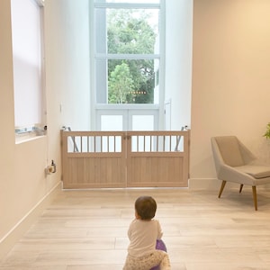 Modern Design Contemporary Pet Gate or Baby Gate, Saloon Door Pet or Baby Gate, Solid Wood and metal for Stairs, Child proof, Made to Fit.