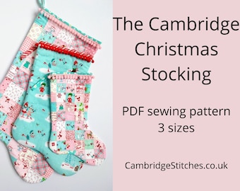 MODELLO CALZA DI NATALE, modello di cucito pdf, 3 misure, modello calza di Natale Cambridge, modello calza di Natale patchwork