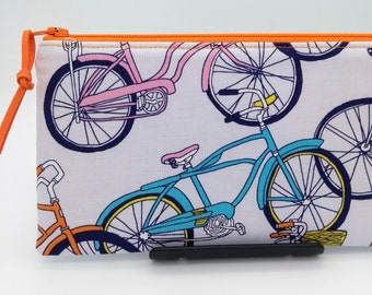 SLIM PENCIL CASE, fabric pencil case, sewing notions case, cosmetics pouch lined zipper pouch, Christmas stocking gift, cyclists pencil case