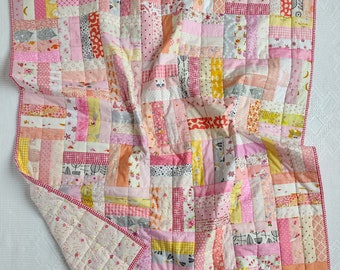 PATCHWORK BABY QUILT, patchwork play mat, pink patchwork crib quilt, baby girl quilt, crib quilt, Heather Ross fabric, Sarah Jane fabric