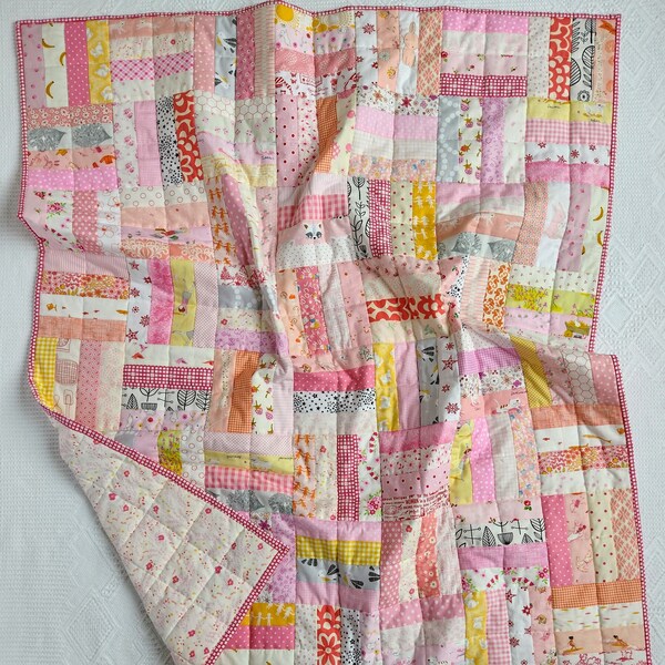 PATCHWORK BABY QUILT, patchwork play mat, pink patchwork crib quilt, baby girl quilt, crib quilt, Heather Ross fabric, Sarah Jane fabric