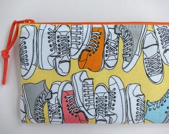 SLIM PENCIL CASE, fabric pencil case, handmade sewing notions case, lined zipper pouch, back to school gift, trainers shoes fabric