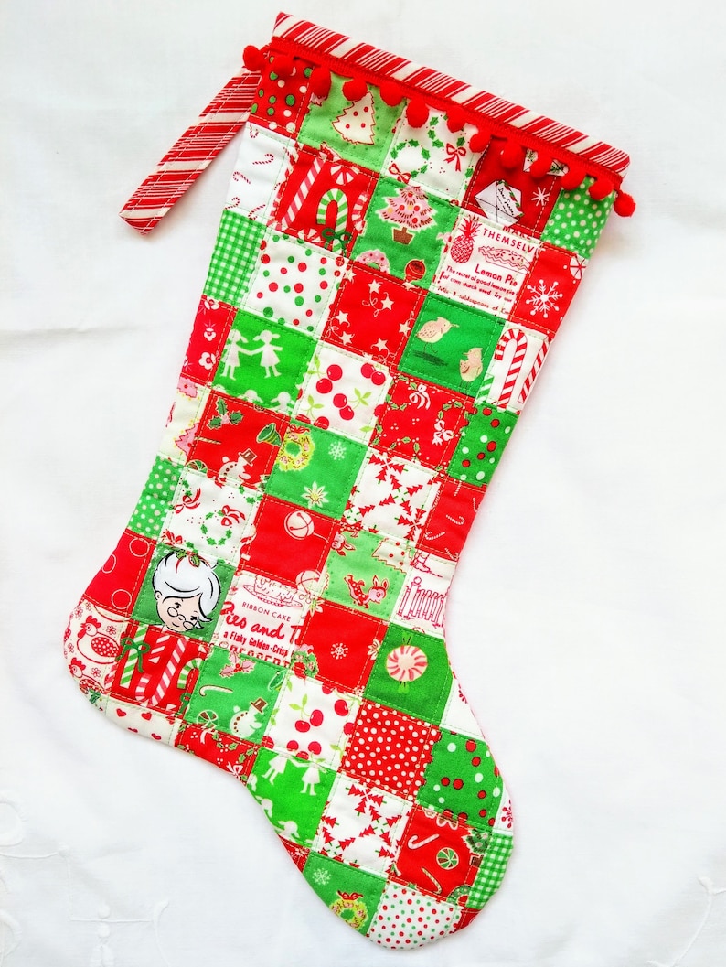 CHRISTMAS STOCKING PATTERN, pdf sewing pattern, 3 sizes, Cambridge Christmas stocking pattern, patchwork holiday stocking pattern image 7