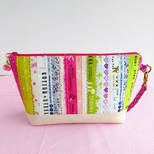 MEDIUM ZIPPER POUCH, 10 inch zipper, cosmetics bag, project bag, Ruby Star Society fabric, selvages pouch, detachable swivel wrist strap