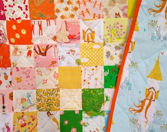 PATCHWORK BABY QUILT, baby's patchwork play mat, small patchwork quilt, rainbow baby quilt, I-spy baby quilt