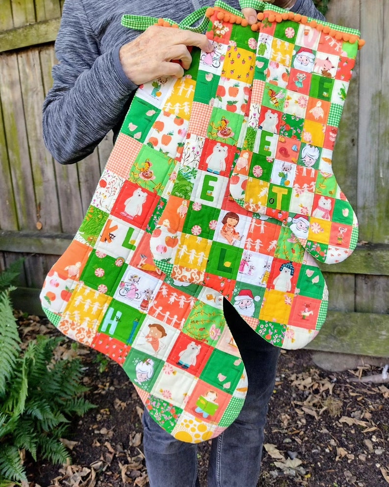 CHRISTMAS STOCKING PATTERN, pdf sewing pattern, 3 sizes, Cambridge Christmas stocking pattern, patchwork holiday stocking pattern image 2