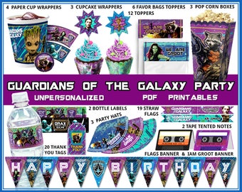 Guardians of the Galaxy birthday party, Guardians birthday banner, I am Groot party, cupcake wrappers, party favors, Star Lord, Baby Groot