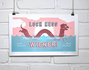 Loch Ness Wiener Dog Screen Print Poster