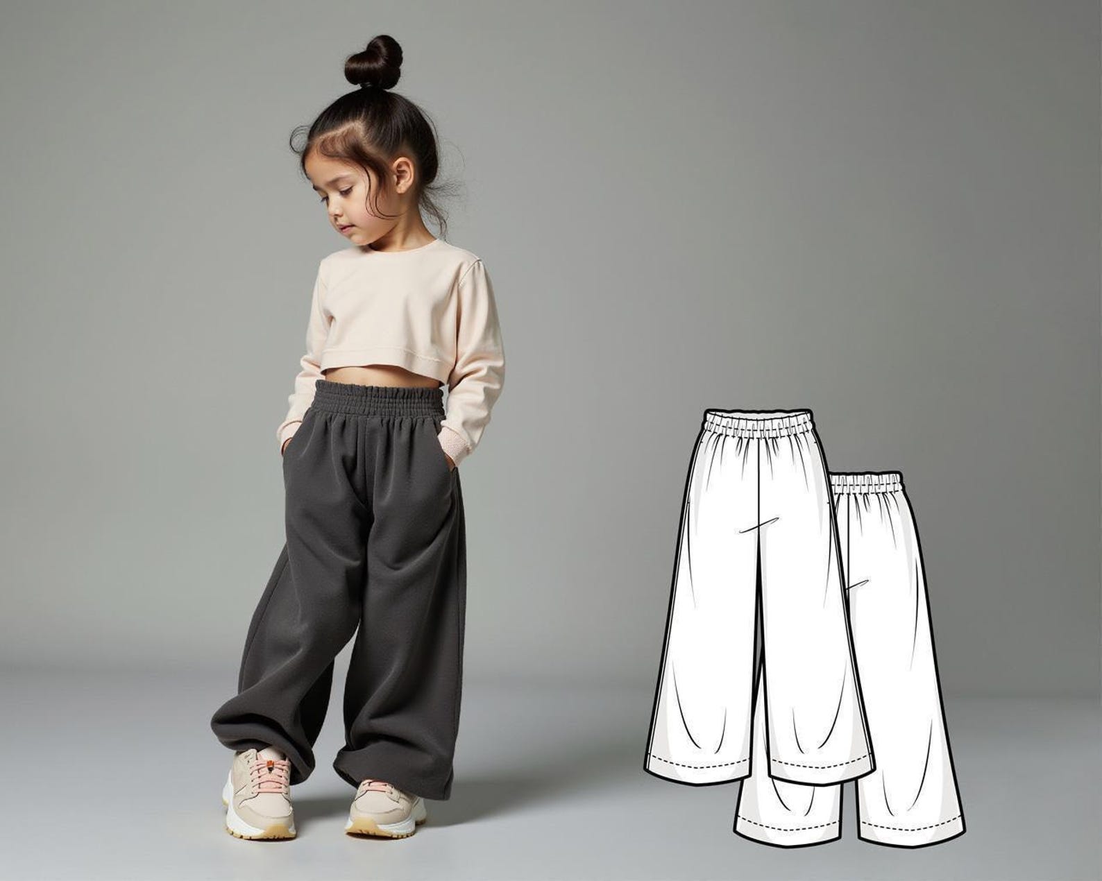 Sweatpant Pattern Block Girls Oversize Sweatpants Sewing Pattern PDF, Wide Pants for Kids ...