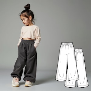 Girls Oversize Sweatpants Sewing Pattern PDF, Wide Pants for Kids, Beginner Sewing Patterns, Easy Digital Pattern Sew Download