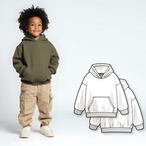 Patrón de costura de sudadera con capucha para niños principiantes (PDF), patrón de sudadera con capucha fácil para niños, patrones de costura digitales para niños, patrón de sudadera con capucha imprimible
