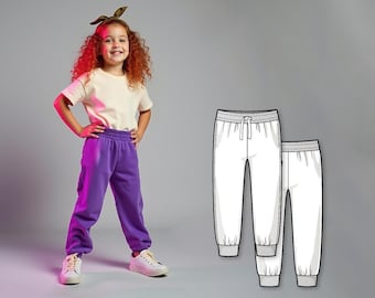 Girls Sweatpants Sewing Pattern PDF, Easy Pants Pattern for Kids, Beginner Digital Sewing Pattern, Printable Joggers for Children