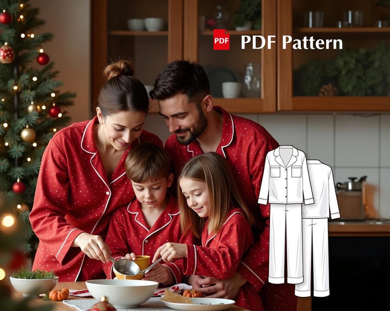Family Pajama Set Sewing Pattern, PDF Download, Matching Pajamas for ...