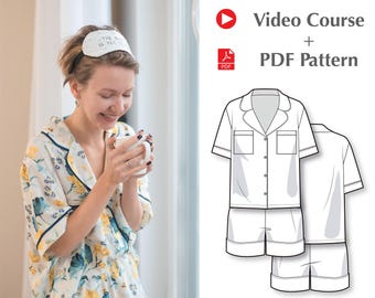 Video Course: How To Sew Women&#39;s Pajama - Sewing Pattern - Sleepwear Patterns - Women&#39;s PDF Sewing Patterns - PDF Pajama Patterns