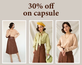 Capsule pattern: puff long sleeve blouse, A-line double breast skirt, drop shoulder sweatshirt - PDF sewing pattern for women