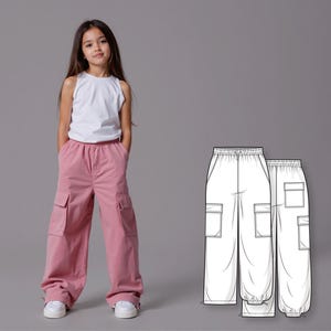 Mädchen Breite Cargohose Schnittmuster PDF, Einfacher Anfänger Hosen Schnittmuster für Kinder, Digital Pattern Sew Download