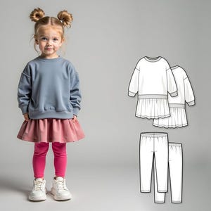 Mädchen Kleid und Legging, Schnittmuster, PDF-Bundle, Anfänger Schnittmuster für Kinder, einfaches digitales Muster, druckbare PDF-Download