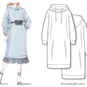 Sweatshirt Dress Sewing Pattern - Long Dress Patterns With Sleeves - Hoodie Pattern PDF - Hoodie Dress Pattern - Women&#39;s Sweatshirt Pattern