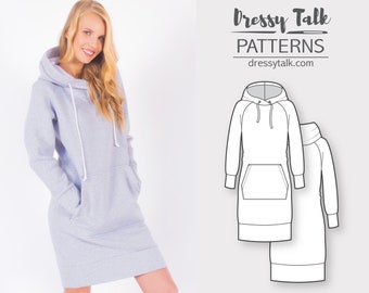 Sweatshirt Dress Sewing Pattern - Knit Dress Pattern - Hoodie Dress Pattern - Sewing Tutorial - Hoodie Sewing Pattern - Fashion Pattern