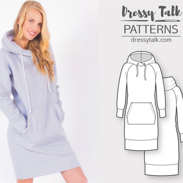 Sweatshirt Dress Sewing Pattern - Knit Dress Pattern - Hoodie Dress Pattern - Sewing Tutorial - Hoodie Sewing Pattern - Fashion Pattern