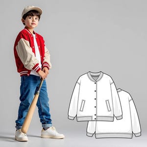 Boys Bomber Jacket Sewing Pattern PDF, Beginner Kids Jacket Pattern, Easy Digital Sewing Pattern, Printable Jacket Pattern for Children