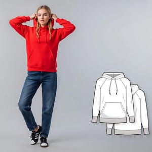 Sweat à capuche basique coupe classique à manches raglan - Patron de couture PDF pour femme