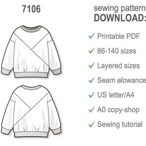 Jungen Colorblock Sweatshirt Schnittmuster PDF, Anfänger Kinder Sweatshirt Muster, Einfaches Nähen Digital Pattern, druckbare PDF Bild 4