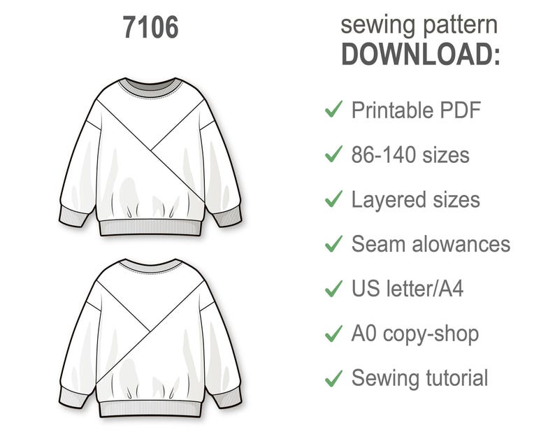 Jungen Colorblock Sweatshirt Schnittmuster PDF, Anfänger Kinder Sweatshirt Muster, Einfaches Nähen Digital Pattern, druckbare PDF Bild 4