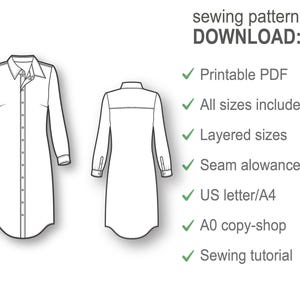 Sewing Patterns - Shirt Dress Pattern - Dress Patterns For Women - Long Sleeve Dress Pattern - Sewing Tutorial - Sew Pattern - Sewing Dress image 2