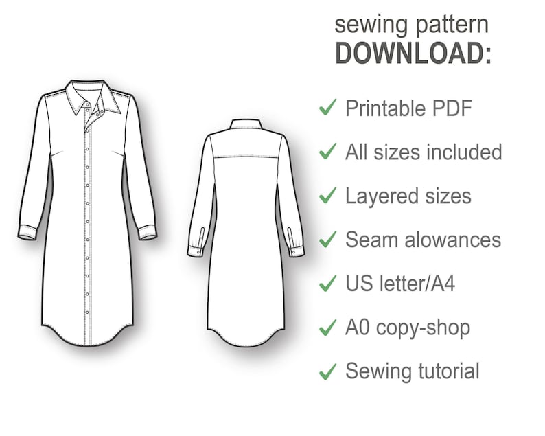 Sewing Patterns - Shirt Dress Pattern - Dress Patterns For Women - Long Sleeve Dress Pattern - Sewing Tutorial - Sew Pattern - Sewing Dress image 2