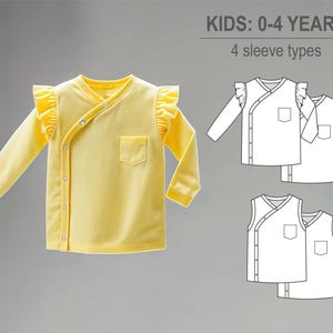 Baby girl or boy wrap t-shirt with flutter sleeve ruffle and skirt, long and short sleeve - Baby knit clothes PDF sewing pattern