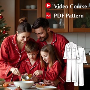 Family Pajama Set Sewing Pattern with Video, PDF Matching Pajamas for Men, Women, and Kids, Classic Button-Down PJs with Lapel Collar