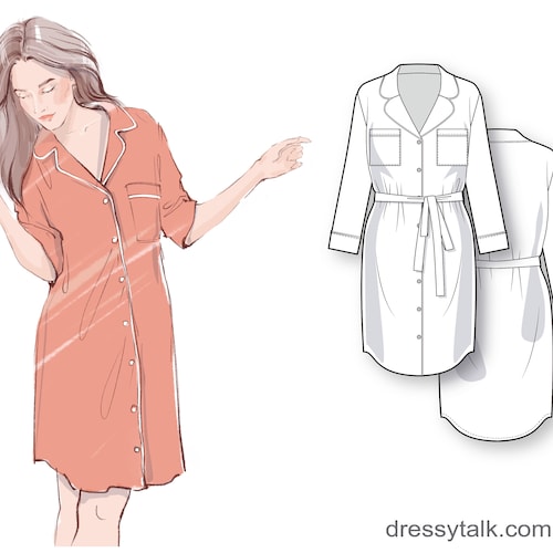 Button-down Nightgown Robe With Cuffed Long Sleeve and - Etsy