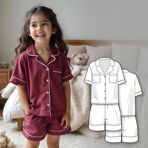 Patrón PDF para coser pijamas para niños, patrones de costura de pijamas para bebés y niños pequeños, patrón digital de pijama para niños y niñas
