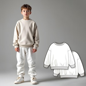 Patrón de costura de sudadera para niños (PDF), jersey fácil para niños pequeños, patrón de sudadera para niños principiantes, descarga digital de costura para niños