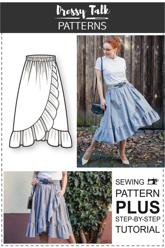 Wrap Skirt Pattern Ruffle Wrap Skirt Pattern Elastic Waist Skirt Pattern  Midi Gathered Skirt Sewing Pattern High Low Skirt Pattern 